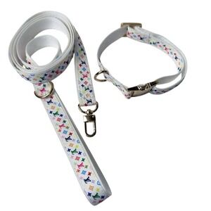 Luxury LV Dog Collar, Size S Colorful 3/4 Wide Leash 4ft Long Colorful